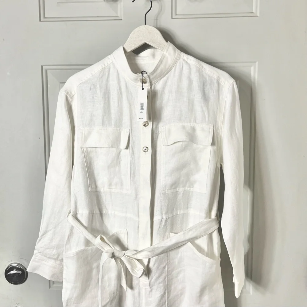 NEW Banana Republic Lisa 100% Linen Wide Leg Jumpsuit White size small petite